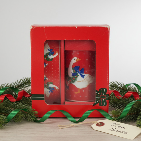 Vintage Christmas Goose Bath Set – Made in Japan – Soap Dish & Tumbler in Box - Picture 2 of 11